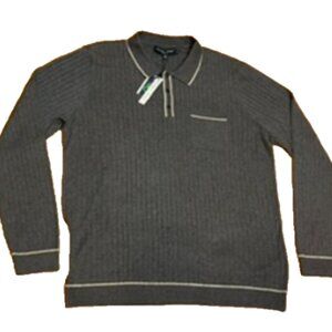 Paisley & Gray Men's Slim-Fit Tipped Ribbed-Knit Polo Shirt Charcoal Size XXL